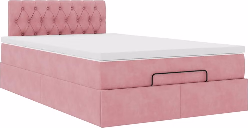 Struttura Letto Pouf con Materasso Rosa 120x200 cm Velluto
