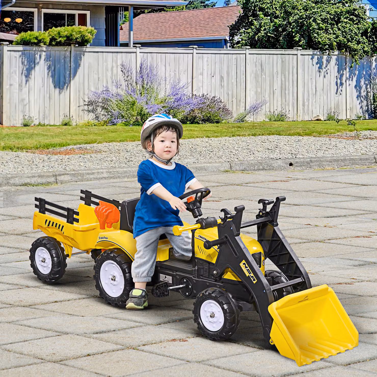 Escavatore a pedali HOMCOM per bambini con ruspa frontale e rimorchio, giallo – 2