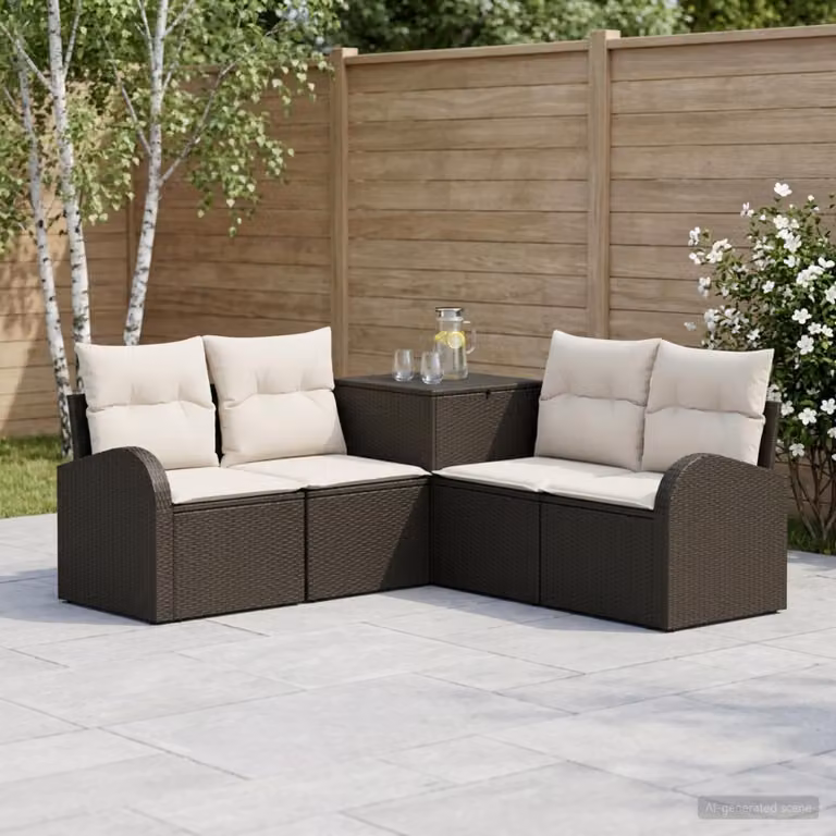 Set di divani da giardino a forma di L vidaXL con struttura in metallo e cuscini inclusi, colori nero, bianco e beige