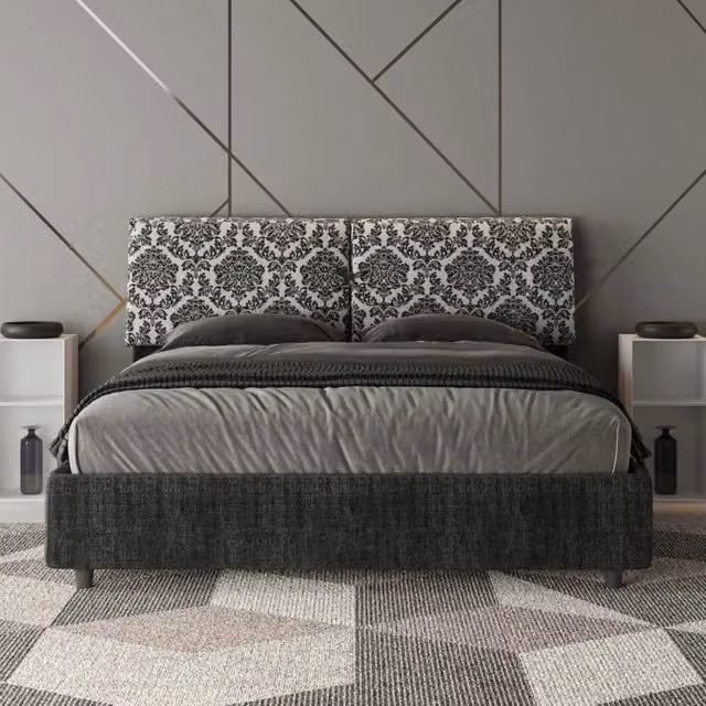 Letto matrimoniale imbottito con contenitore a doppia alzata Ityhome Blu/Grigio L/P/H: 160 x 200 cm – 1