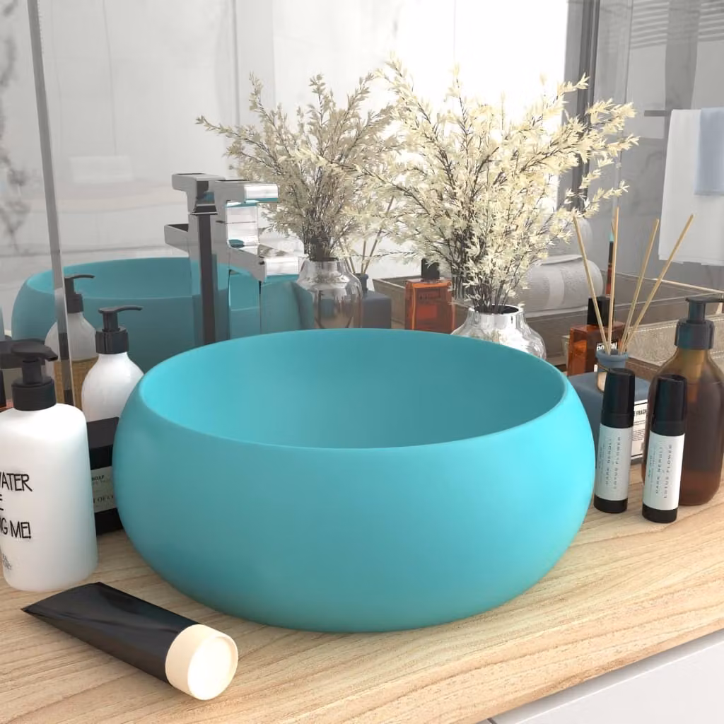 The Living Store Lussuoso lavabo rotondo verde chiaro opaco 40x15 cm in Vetroceramica