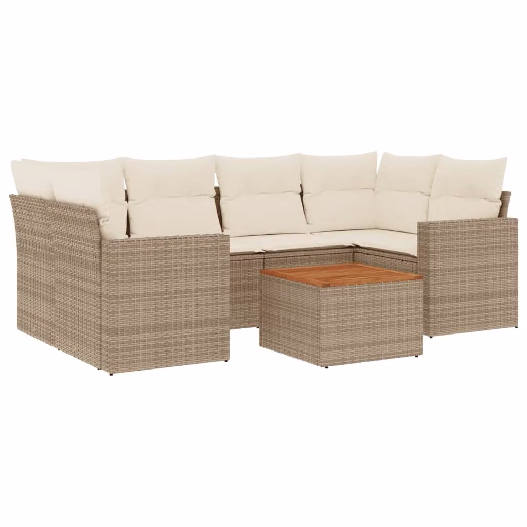 Set Divani da Giardino 7 pz con Cuscini Beige in Polyrattan