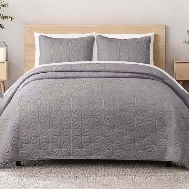 Piumino leggero e morbido con motivo geometrico, 260x280 cm - Grigio chiaro