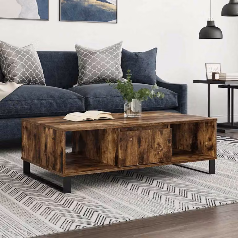Tavolino da salotto vidaXL in legno e metallo color marrone, L 104 x P 60 x H 35 cm