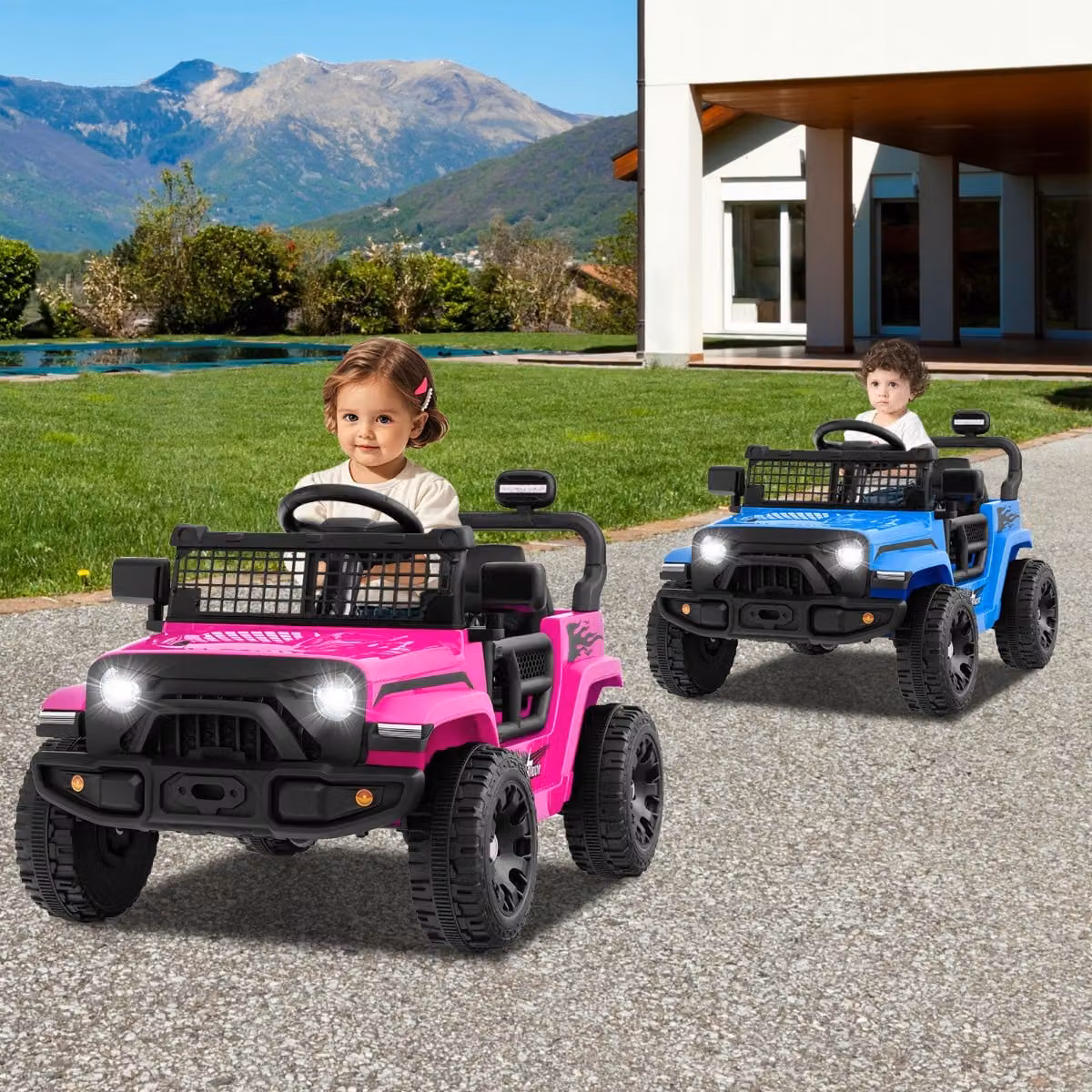 Auto elettrica Costway per bambini 12V con telecomando, veicolo elettrico rosa con luci e suoni