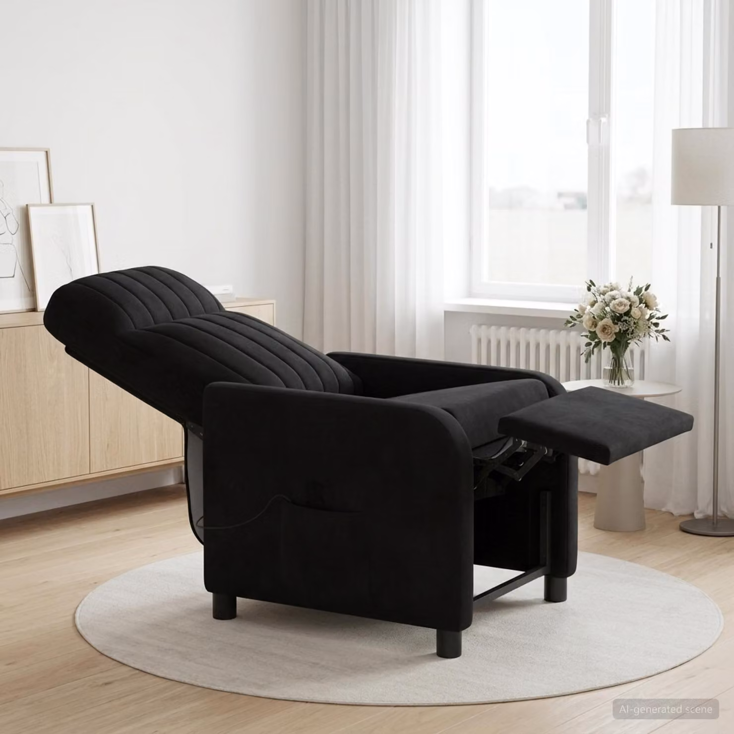 Poltrona relax reclinabile vidaXL in velluto nero con braccioli