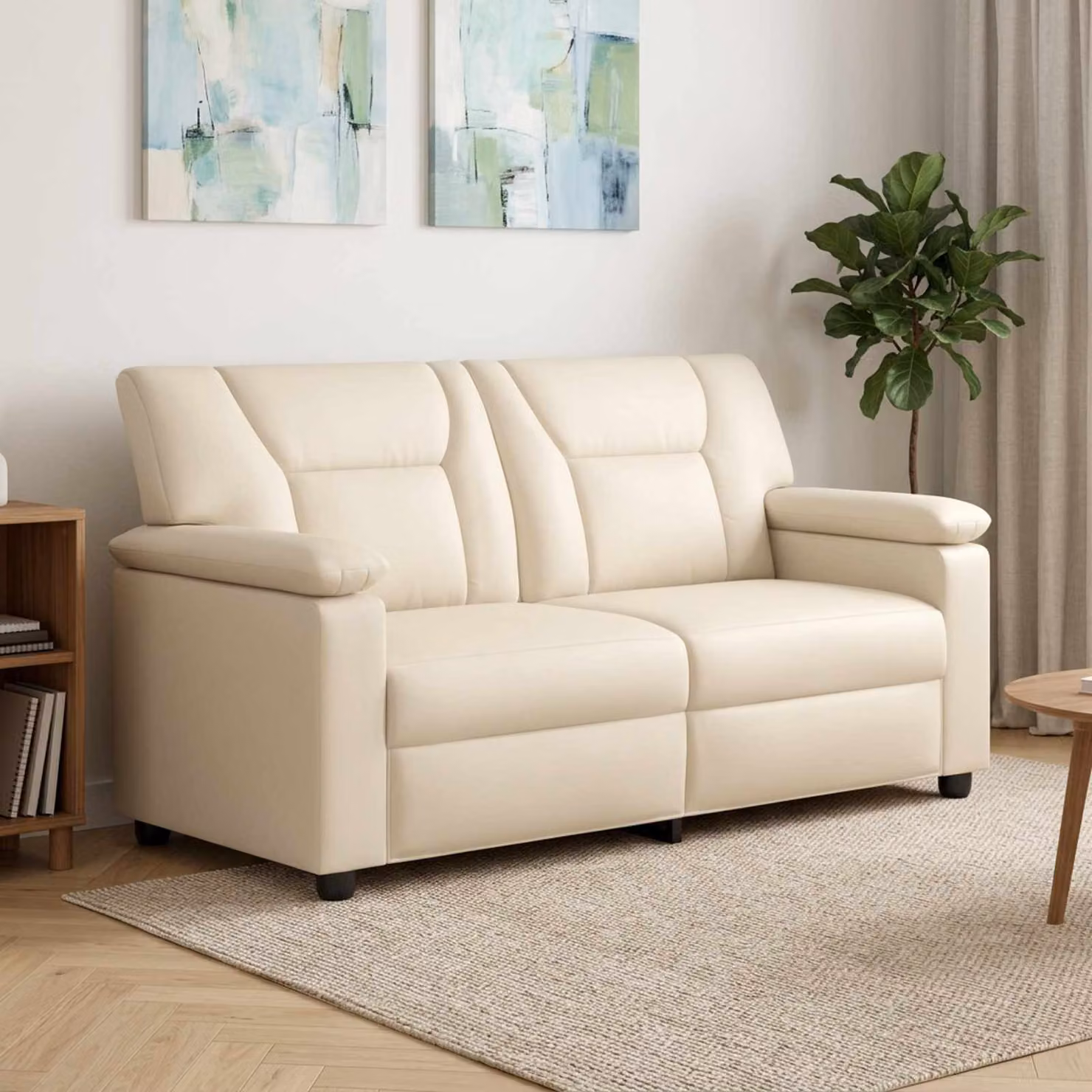 Divano moderno vidaXL in similpelle beige con struttura in metallo L: 171 cm, P: 85 cm, H: 93 cm