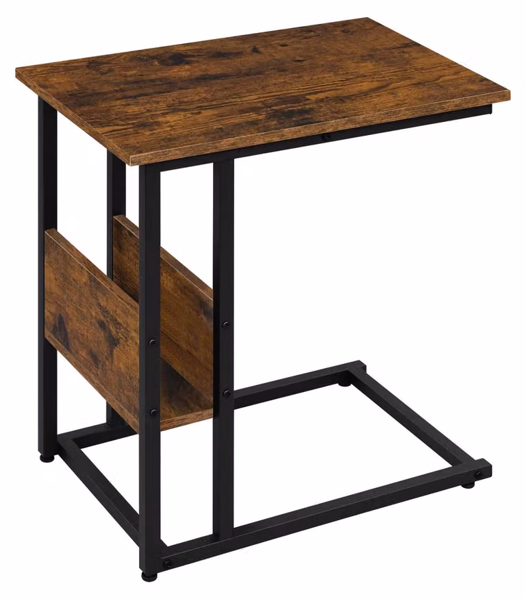 Tavolino da caffè a forma di C - Tavolino ausiliario - Spazio contenitivo - Design elegante - Stile industriale - Rettangolare - Legno - Marrone rustico