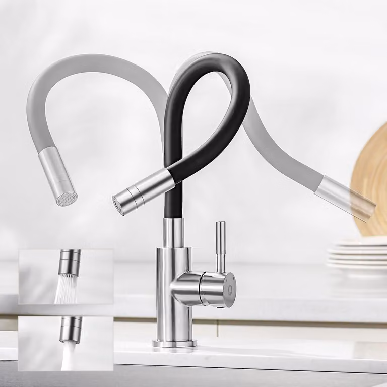 Miscelatore da cucina nero, flessibile, con 2 tipi di getto,  DVGW, in acciaio inossidabile 304