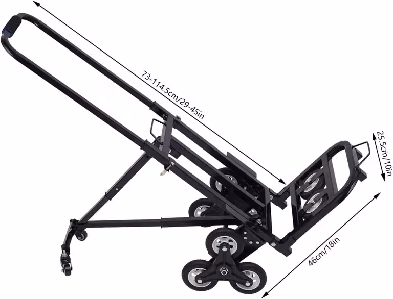 Carrello per scale, portata 150 kg, design pieghevole, nero