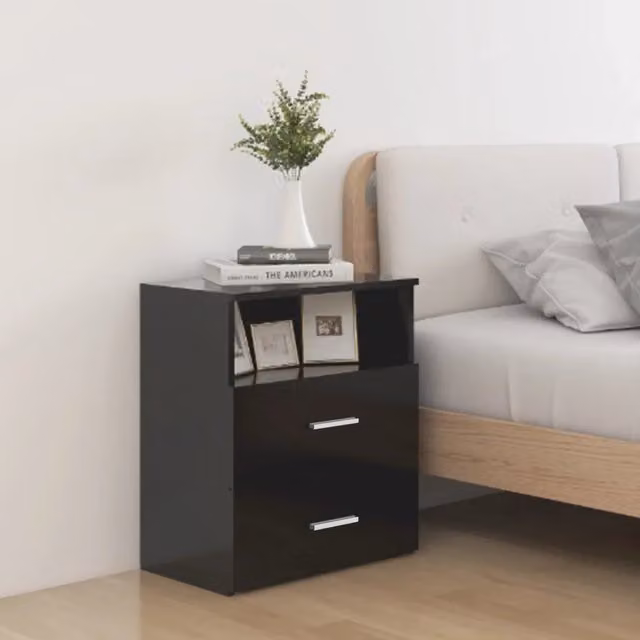 Set di 2 comodini sospesi vidaXL neri in legno con finitura lucida L/P/H: 50 x 32 x 60 cm – 1