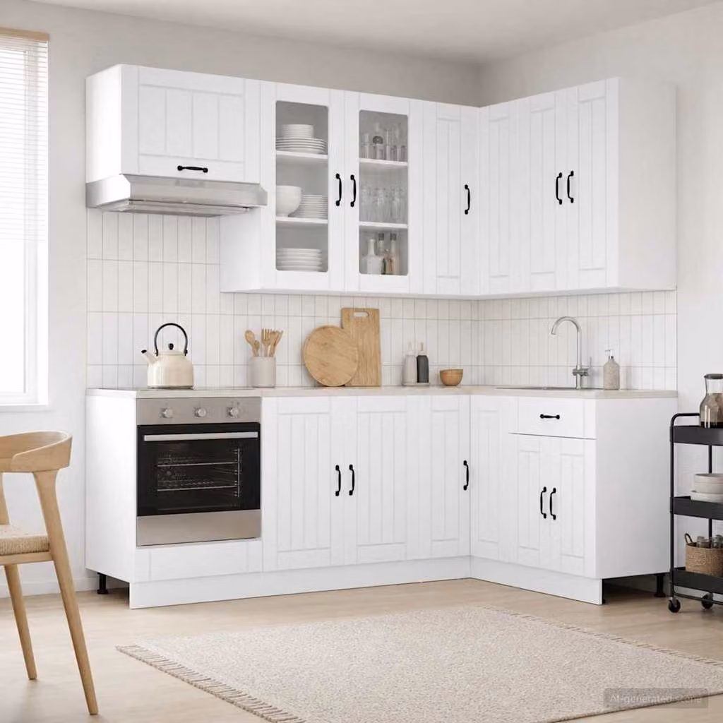 vidaXL Unità Cucina LUCCA 8 Pezzi Bianco Lucido in MDF con Ante in Vetro