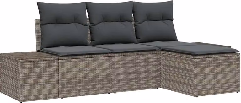 Set Divano da Giardino con cuscino 4 pcs Grigio polyrattan