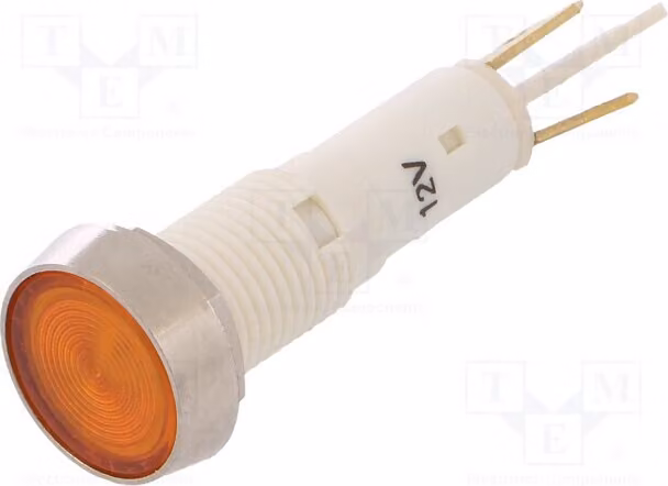 1 x Indicatore luminoso: LED 12VDC/12VAC, design piatto, foro di montaggio: Ø10mm, modello Kuntoff IND10P-12Y-C, LED