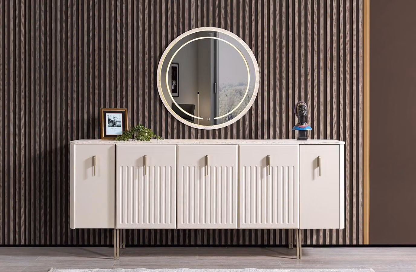 Comò in stile moderno, colore bianco, nuovo, pratico, confortevole, sala da pranzo