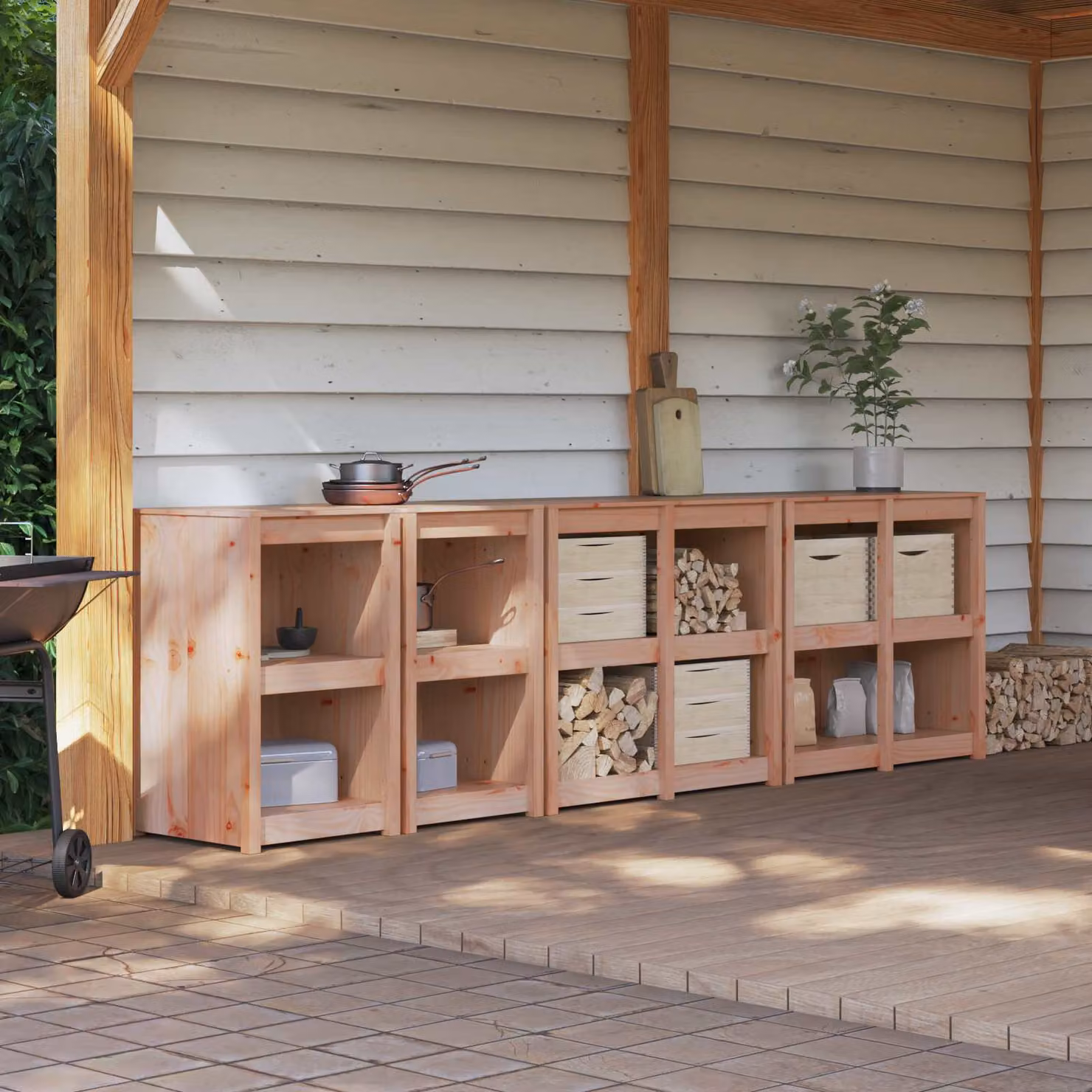 Mobile da cucina da esterno vidaXL MEPPEL in legno di Douglas Naturale, 4 pezzi