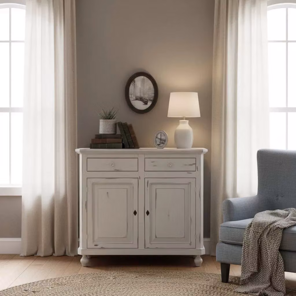 Credenza in legno stile shabby chic bianco con 2 ante Mobili 2G L: 104 cm, P: 43 cm, H: 98 cm – 3