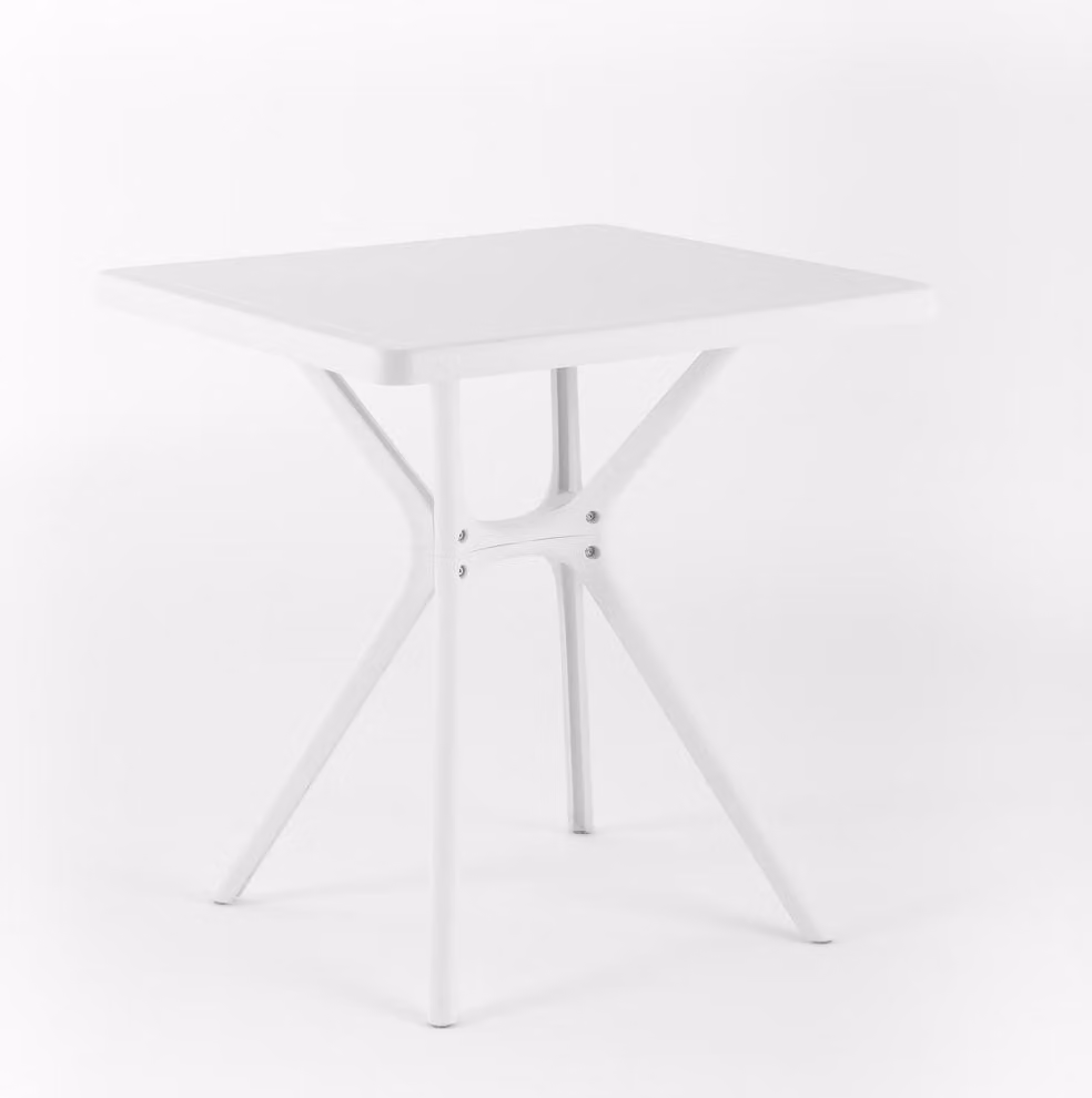Tavolo da esterno in polipropilene con fibra di vetro, quadrato, 80 x 80 cm, robusto e resistente, ideale per giardino, terrazza, bar LUCAS - Bianco