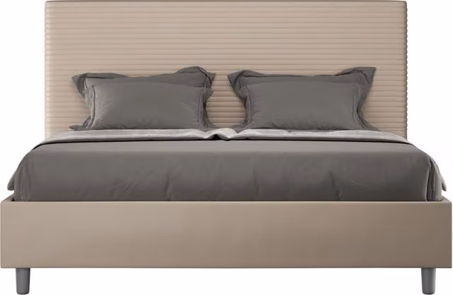BS COM Letto matrimoniale francese con rete imbottito 140x210 similpelle tortora