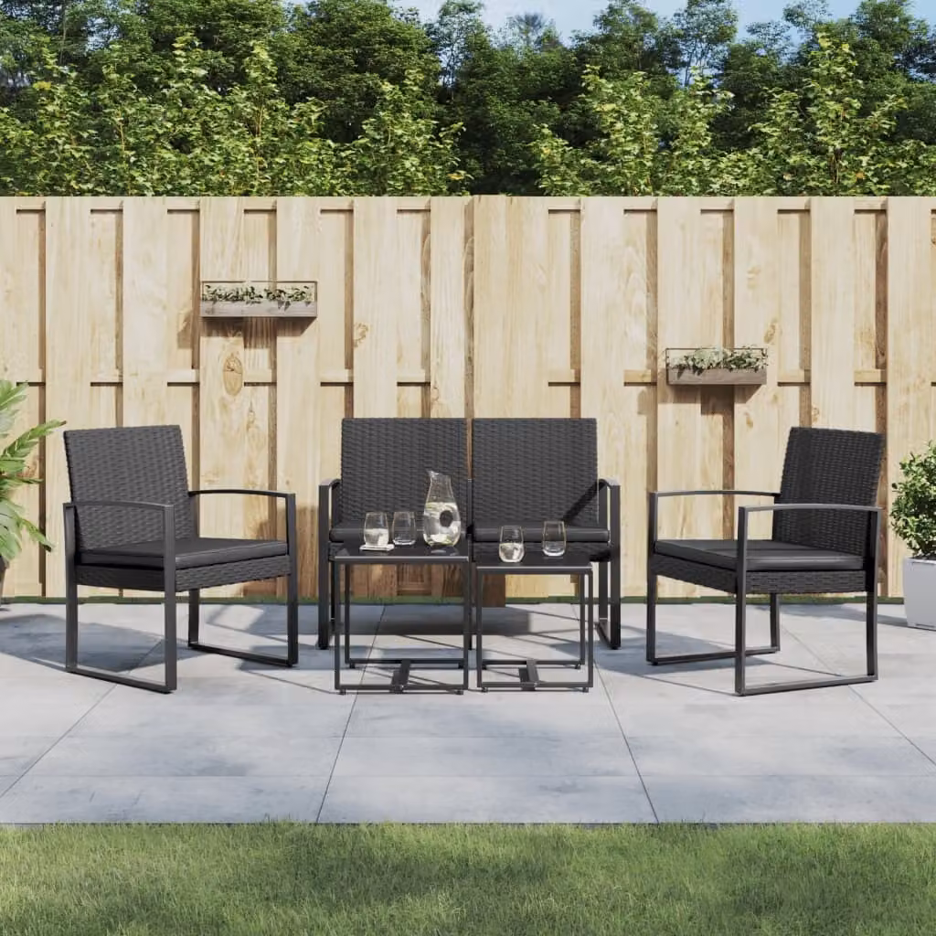 Maison Exclusive - Set da giardino da 5 pezzi con cuscini, colore nero, realizzato in rattan sintetico PP