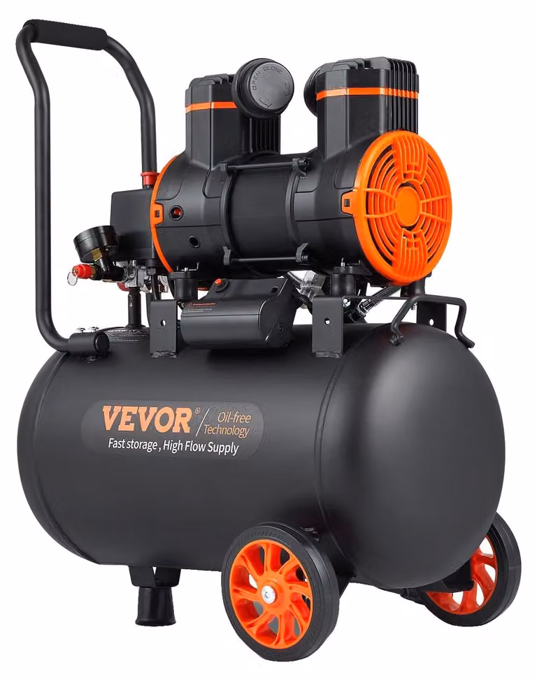 VEVOR Compressore d'aria silenzioso 2800 giri/min Compressore silenzioso 70dB Compressore senza olio con 2 ruote Serbatoio di pressione da 35L 6-8Bar 1800W (2,5hp) 3,5MPa Riparazioni auto Verniciatura a spruzzo Lavorazione del legno