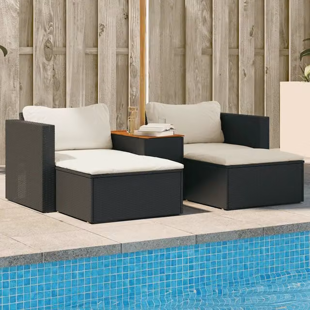 Set Divani da Giardino 5 pz con Cuscini Nero Polyrattan Acacia 365725