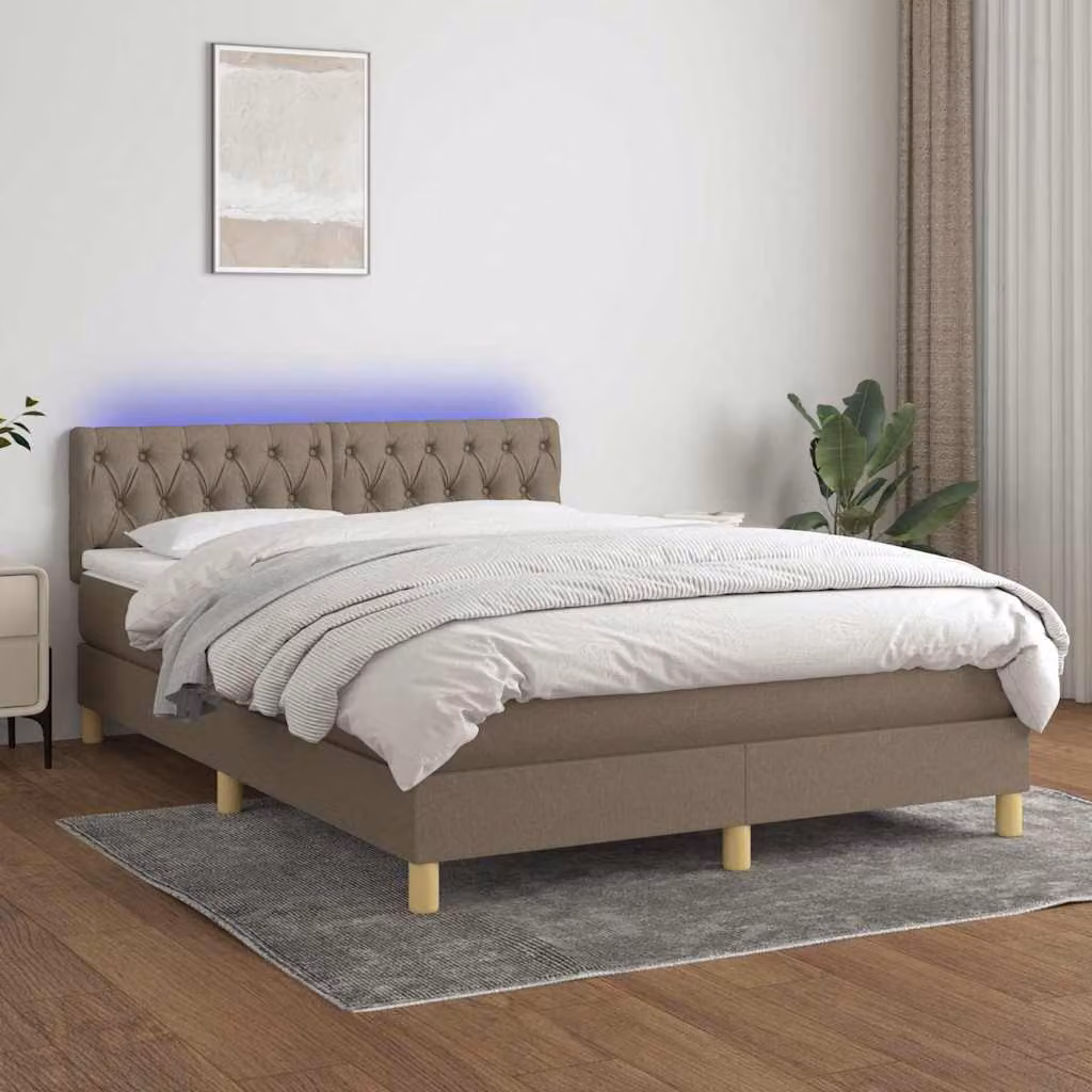 Letto Ibrido con Materasso e Illuminazione LED vidaXL in Tessuto Tortora L/P/H: 200 x 140 x 88 cm – 1