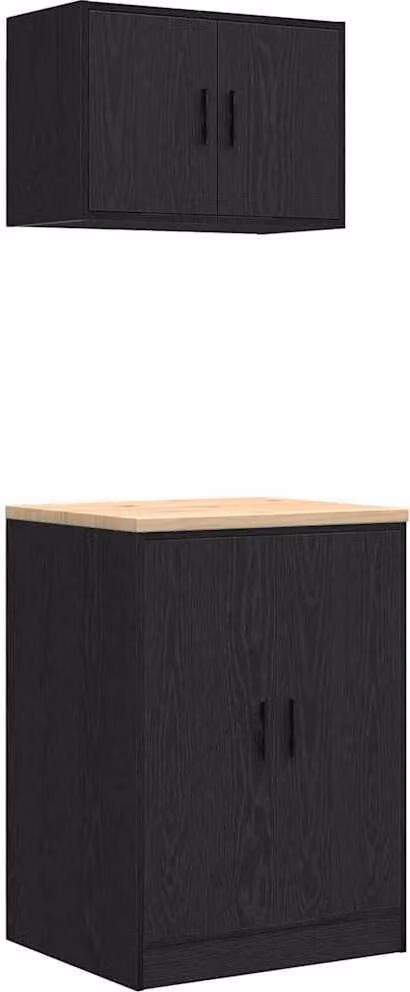 Armadi da Garage 2 pz Neri in Legno Multistrato