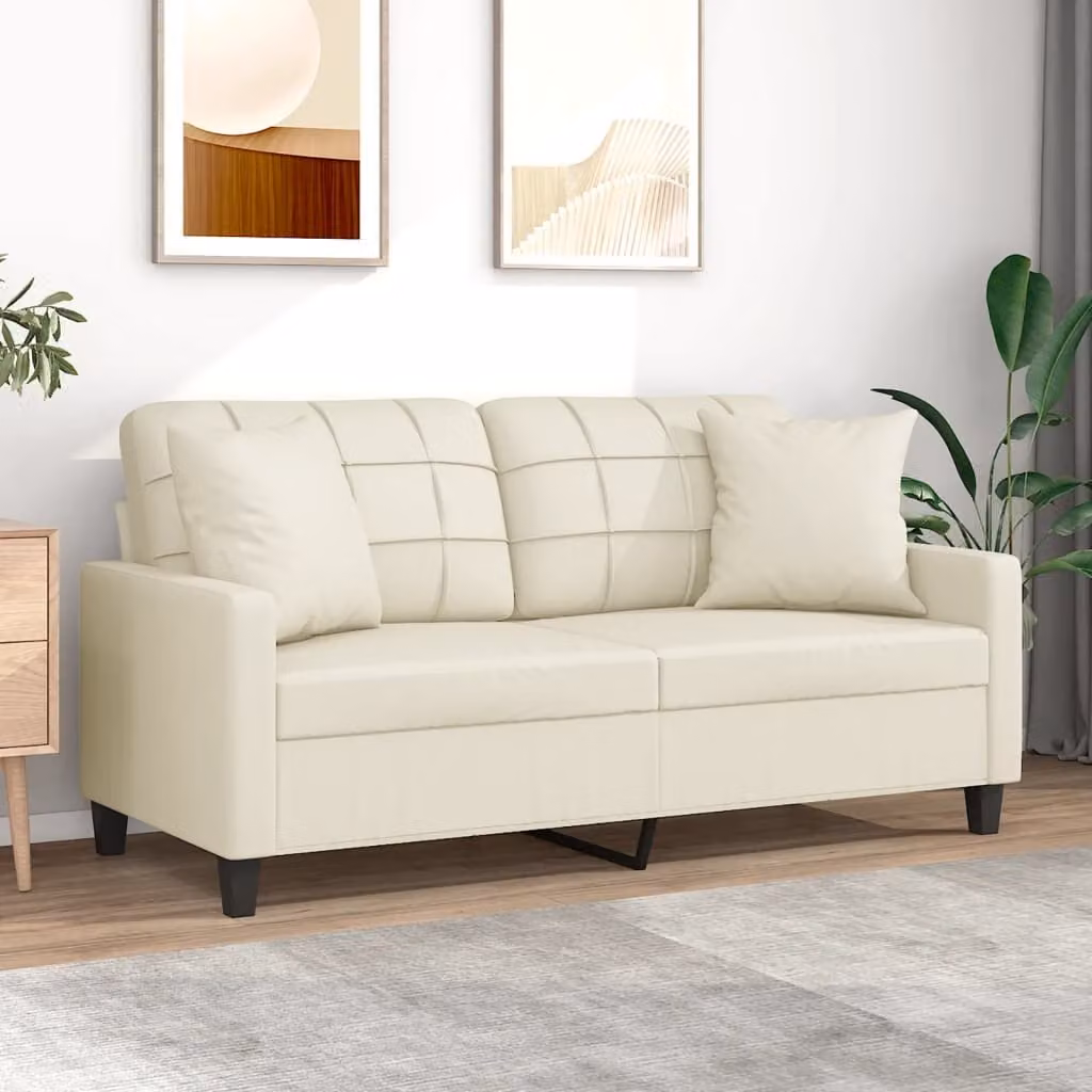 vidaXL Divano a 2 Posti Moderno in Similpelle Beige con Cuscini e Struttura in Metallo