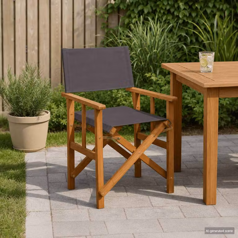 Set di 2 sedie da regista vidaXL in legno massello di acacia con braccioli e tessuto per esterno, marrone e grigio