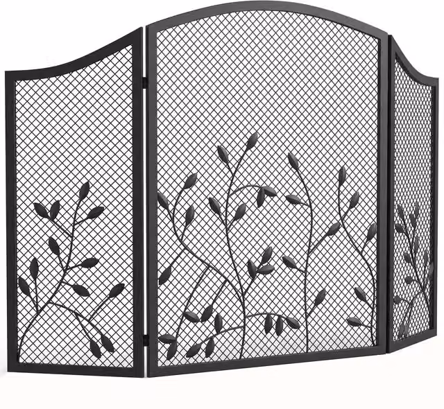 HOMCOM Parascintille Camino Pieghevole a 3 Pannelli in Metallo Verniciato, Pronto all'Uso, 122x1x75 cm, Nero   Aosom Italy