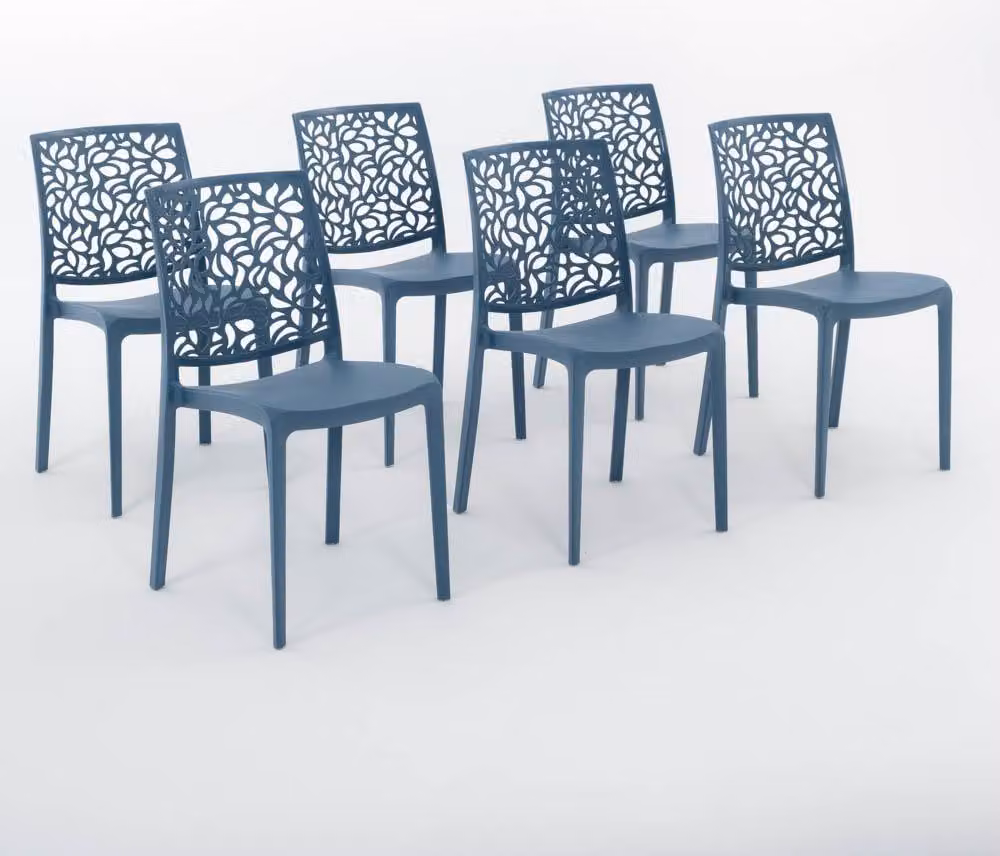 set di 6 sedie impilabili in polipropilene con fibra di vetro per uso esterno e giardino, bar e ristorante, cucina design moderno - ANNA - Petrol