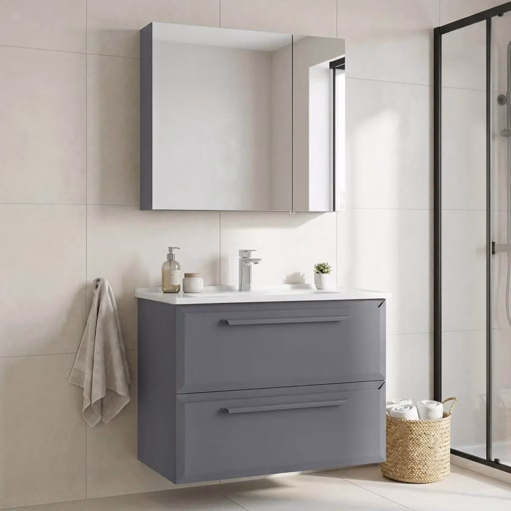 Set mobile lavabo con specchio Nuvola 80 v2 HANAH HOME Grigio L: 80 cm, P: 50 cm, H: 62 cm – 2
