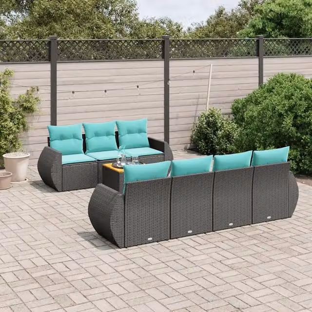 Set Divani da Giardino 8 pz con Cuscini Nero in Polyrattan 3224909