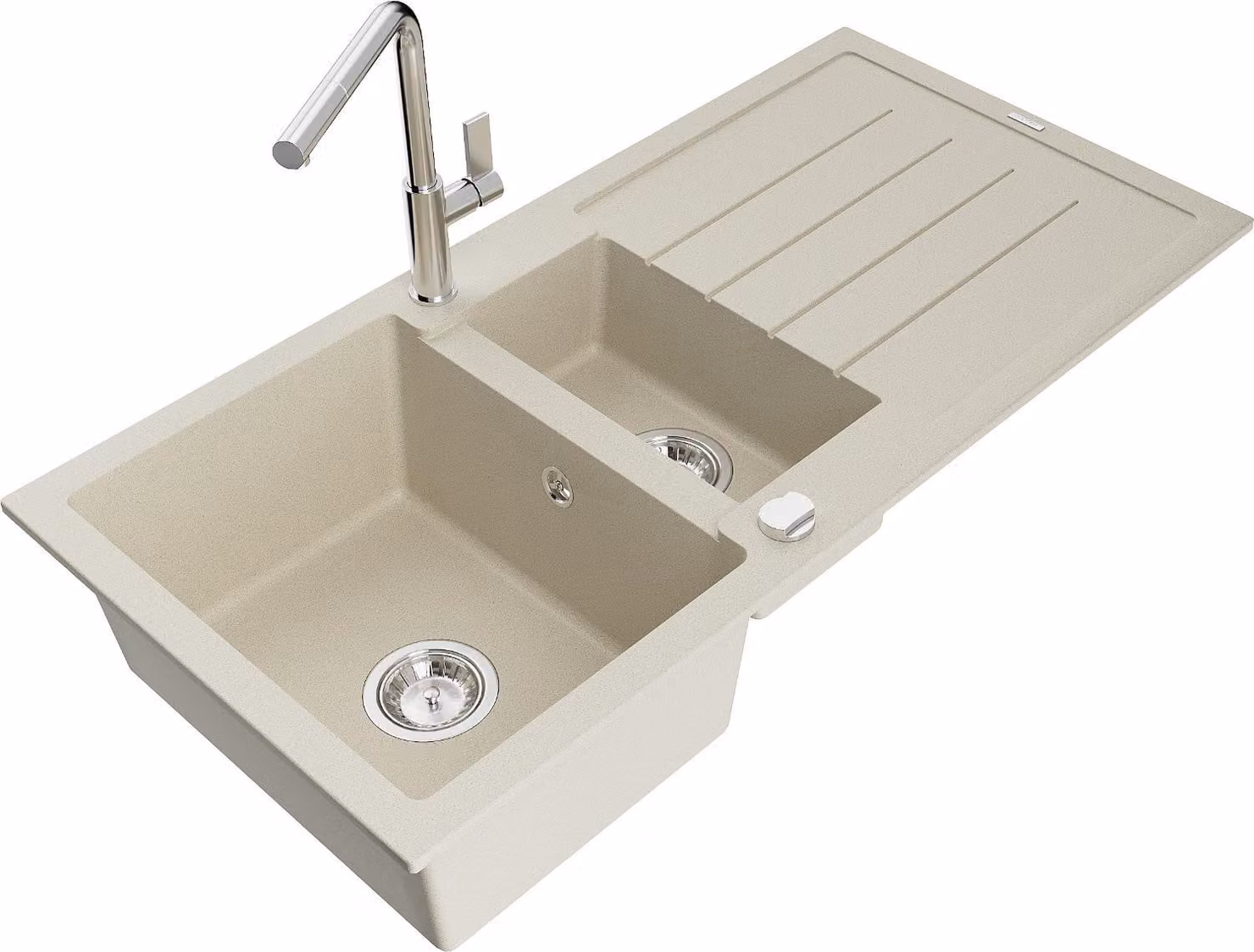 Mexen Andres lavello in granito 1,5 vasche con gocciolatoio e rubinetto cucina Flora, beige - 6515-69-670401-00