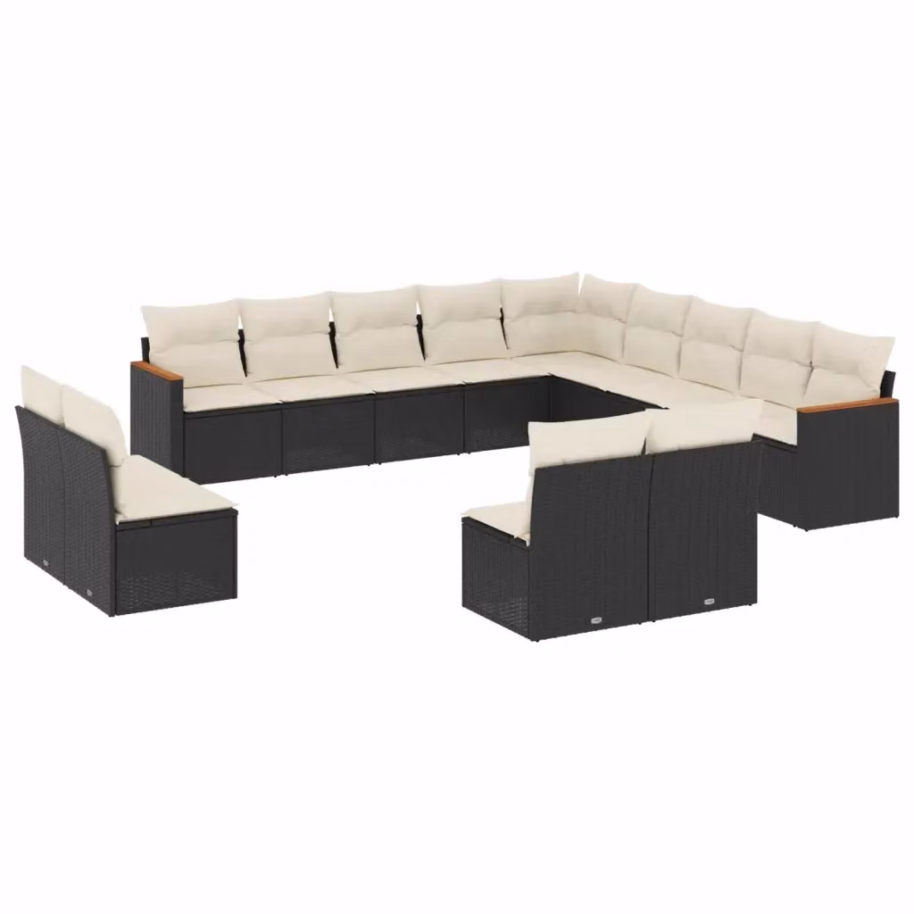 Set di divani da giardino a forma di L vidaXL in rattan nero con cuscini bianchi e struttura in metallo per esterno – 2