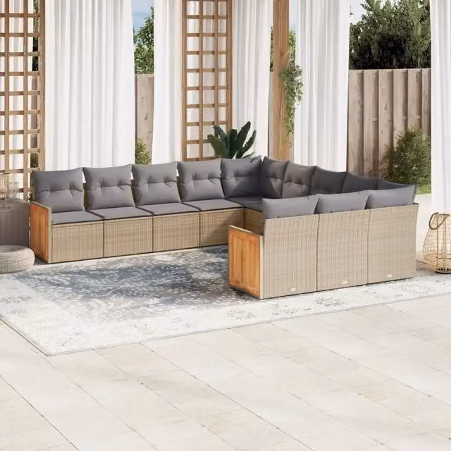 Set di Divani da Giardino a L vidaXL in Polyrattan con Cuscini Beige e Grigio per Terrazza e Outdoor