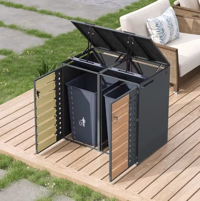 Box portabidoni a 2 scomparti con coperchio idraulico in acciaio zincato grigio effetto legno