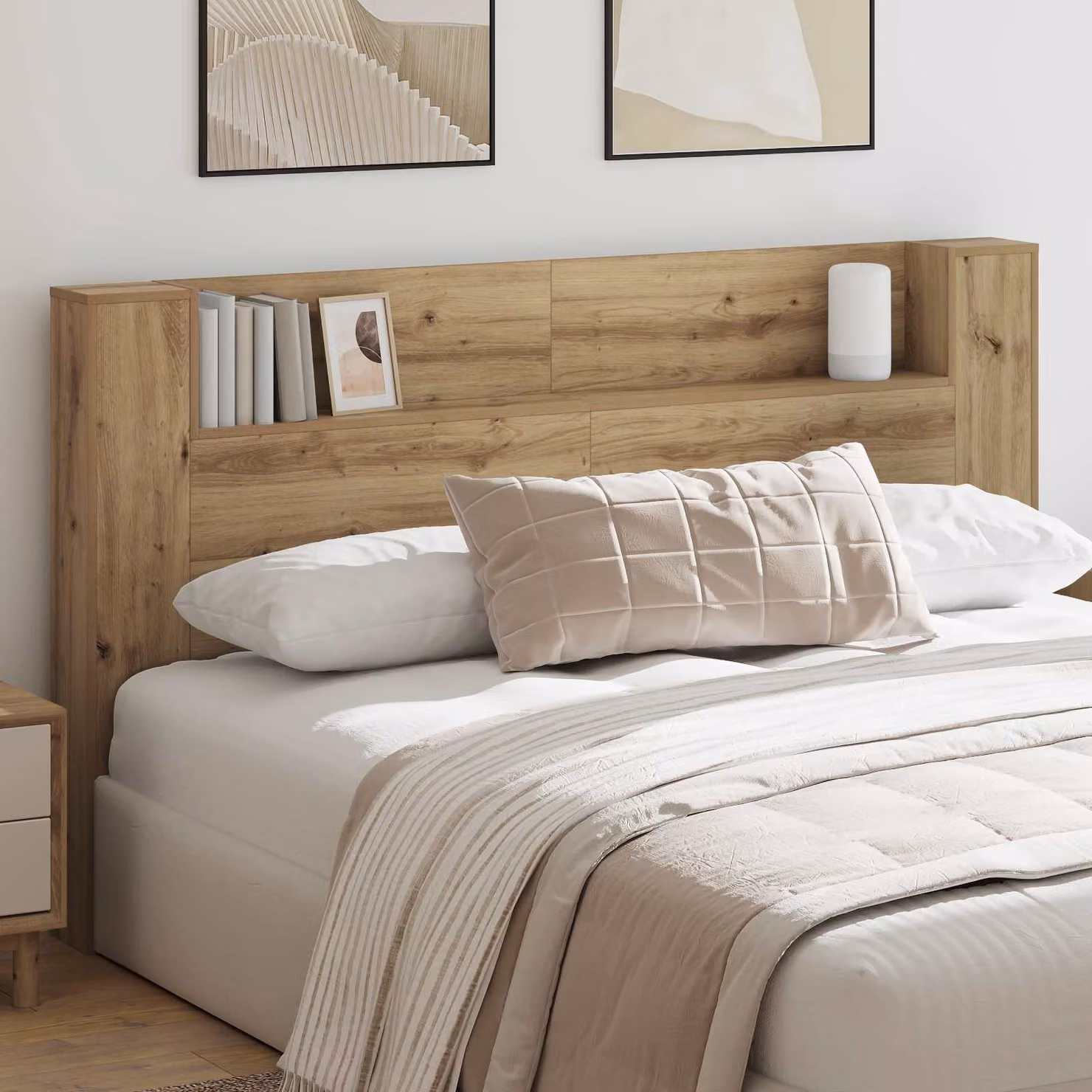 Testata del letto con mobile e illuminazione LED vidaXL in legno rovere marrone L: 180 cm, H: 103,5 cm, P: 22,79 cm