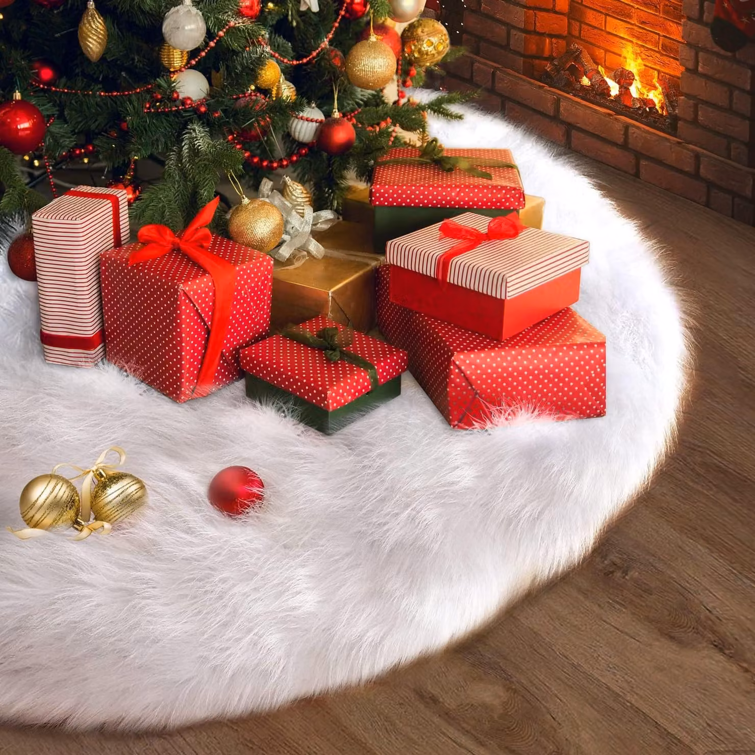 Solidchoice - Coperta in peluche per albero di Natale, 120 cm, ideale per decorazioni natalizie