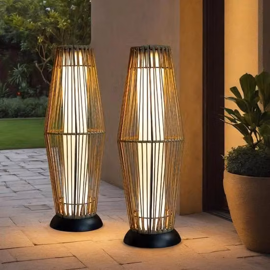 Illuminazione esterna per terrazza - 2-pack lampada solare in paglia - impermeabile e decorativa - grigia - per giardino e prato