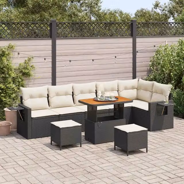 Set Divano da Giardino 9 pz Nero polyrattan 3361765