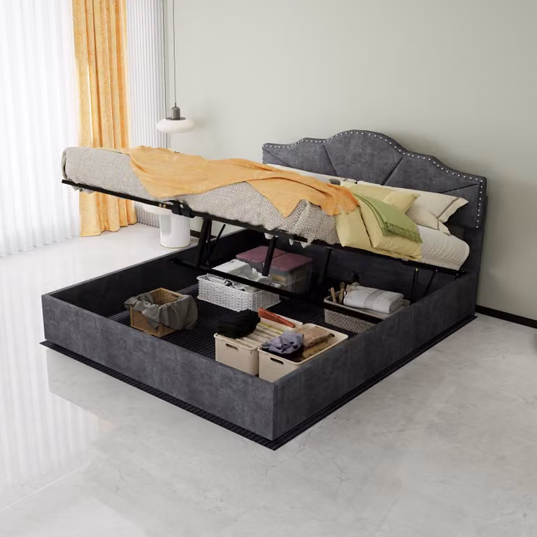 Letto imbottito 140x200 cm con porta USB di tipo C, illuminazione a LED, 4 cassetti e poggiatesta regolabile in altezza, struttura del letto in tessuto effetto sherpa bianco