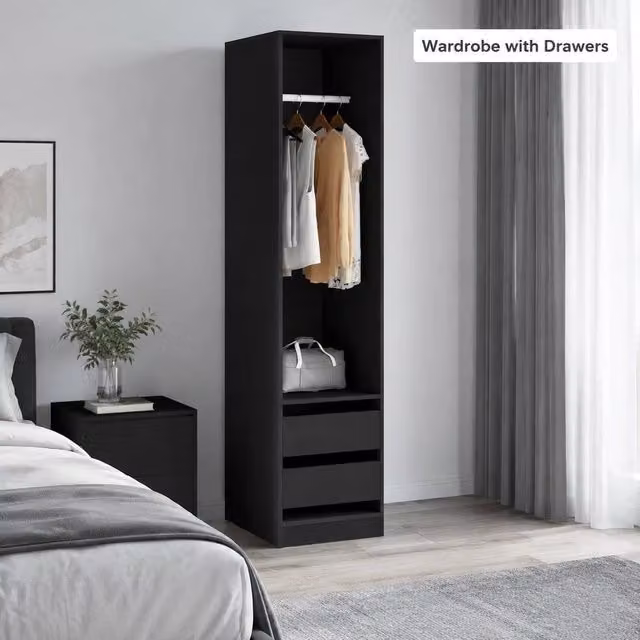 Wardrobe With Drawers, Black, 50x50x200cm, Wood-based Material