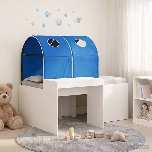 Letto con Tunnel 3 pz Bianco e Blu Legno ingegnerizzato 3423511