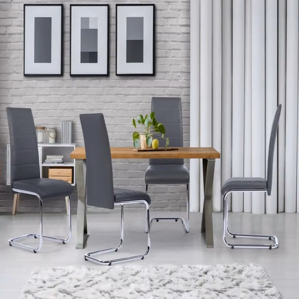 Set di 4 sedie da pranzo MIA IDMarket grigie in ecopelle con base a slitta in metallo – 2