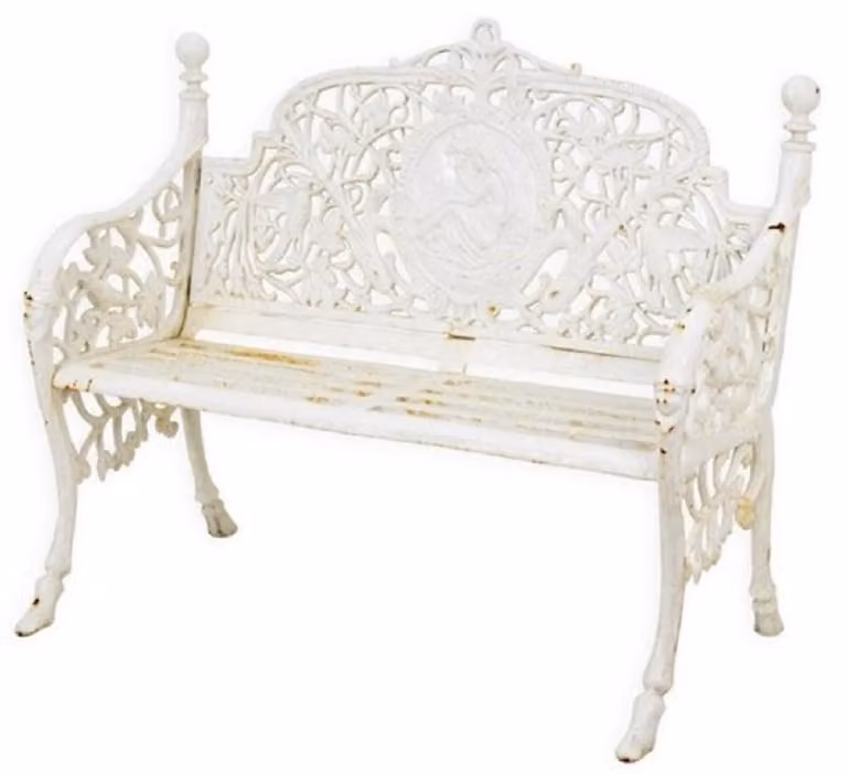 Casa Padrino Panca da giardino barocca antica bianco crema 106,5 x H. 90 cm - Magnifica panca da giardino in ghisa - Mobili da giardino in ghisa - Mobili da giardino barocchi - Mobili da giardino in stile barocco