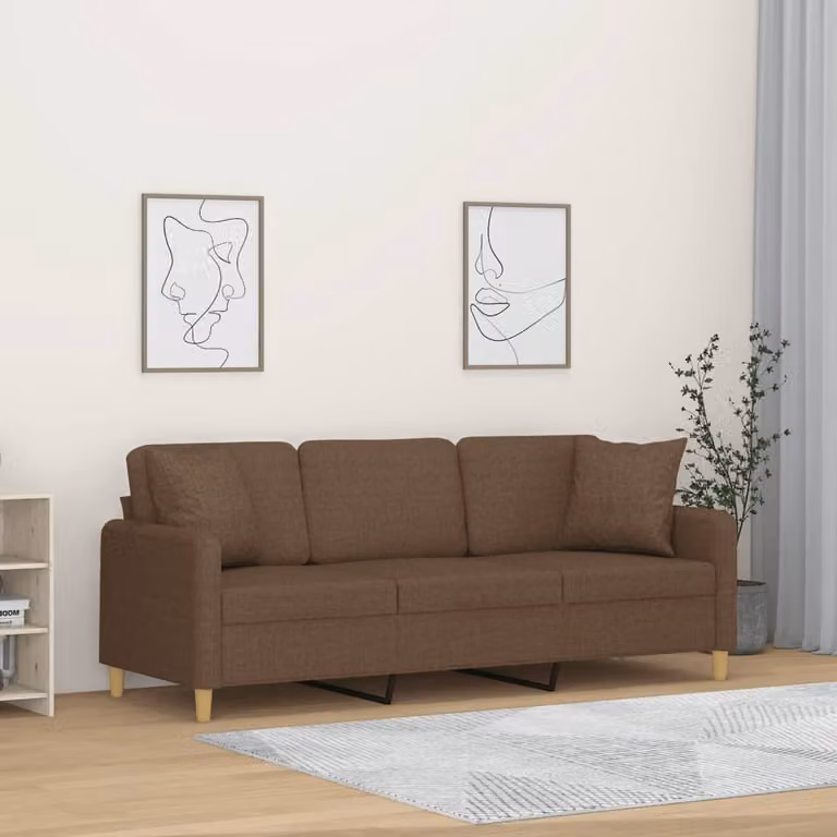 vidaXL Divano a 3 Posti Moderno in Tessuto Marrone con Cuscini e Struttura in Metallo