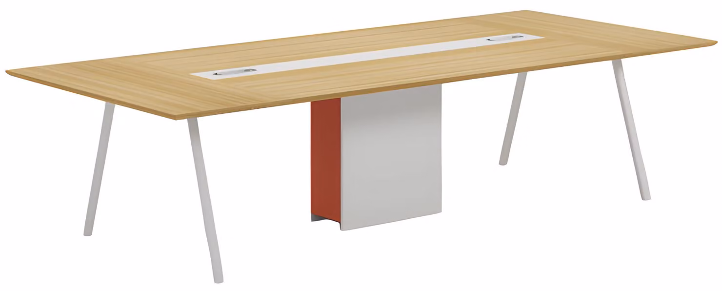 Konferenztisch Besprechungstisch Modern Holzoptik Natur Weiß Orange Kabelkanal