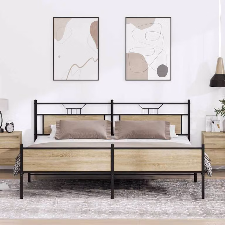 vidaXL Giroletto in Metallo e MDF Rovere Sonoma, L: 199 cm, P: 91,5 cm, H: 207 cm